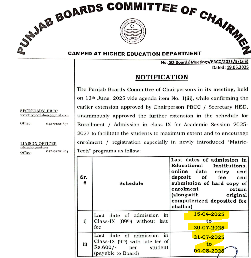 Revised SSC Registration Schedule